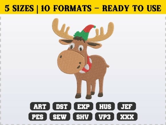 Cute Christmas Moose Embroidery Reindeer