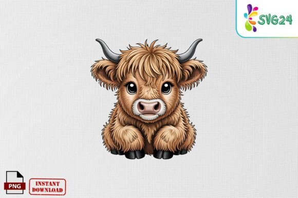 Cute Highland Cow Embroidery PNG for Small Business Merch