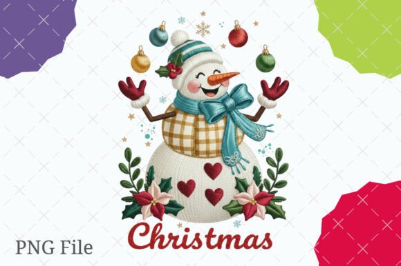 Faux Embroidery Snowman Juggling Ornament: A Playful Holiday Design