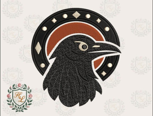Gothic Bird Badge Embroidery Files for Seasonal Appeal