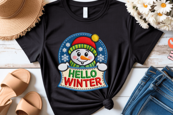Hello Winter Embroidery Snowman PNG: A Retro Holiday Charm for Real Projects