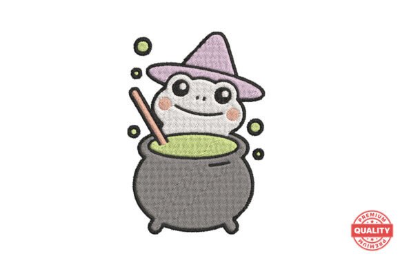 Witch Frog in Cauldron Embroidery: A Cute-But-Creepy Design for Fall